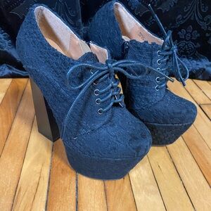 Paper Fox Black Lace Platform Lace-Up Heels